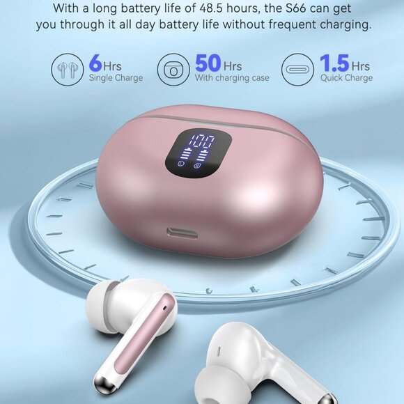 Bluetooth Headphones True Wireless Earbuds 50H Playback  LED Power Display Earph - Picture 4 of 8